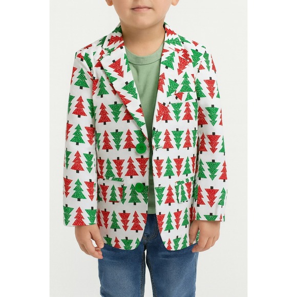 Festive Tree Pattern Kids Jacket - Picture 1 of 8